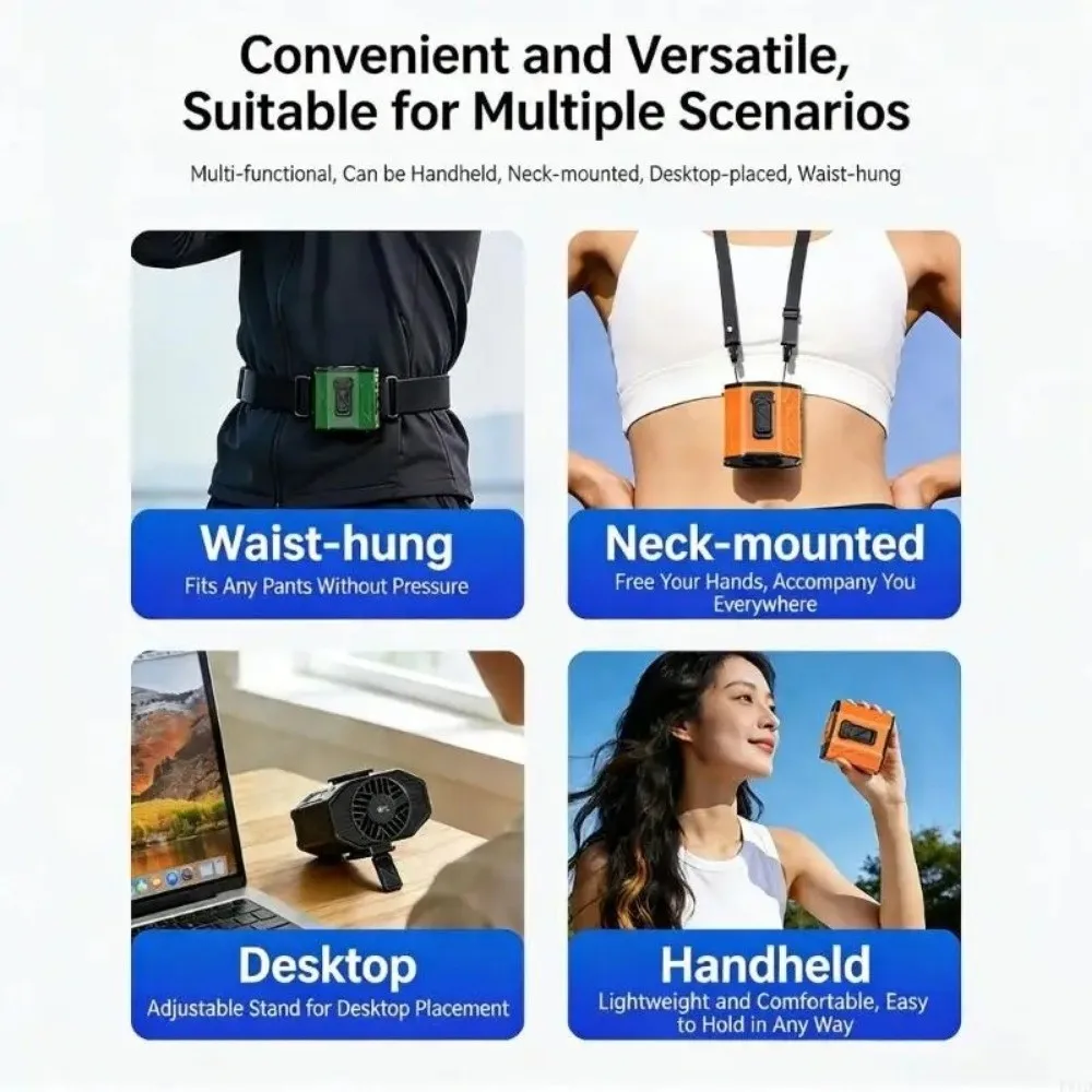Rechargeable Waist Clip Fan 100 Gears Strong Cooling Wearable Belt Fan Long Battery High-Speed Hanging Neck Fan Outdoor Work 6